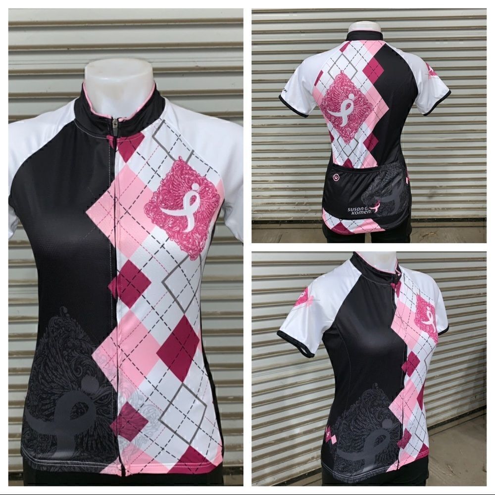 Canari cycling top Susan G Komen breast cancer black with pink diamond size s